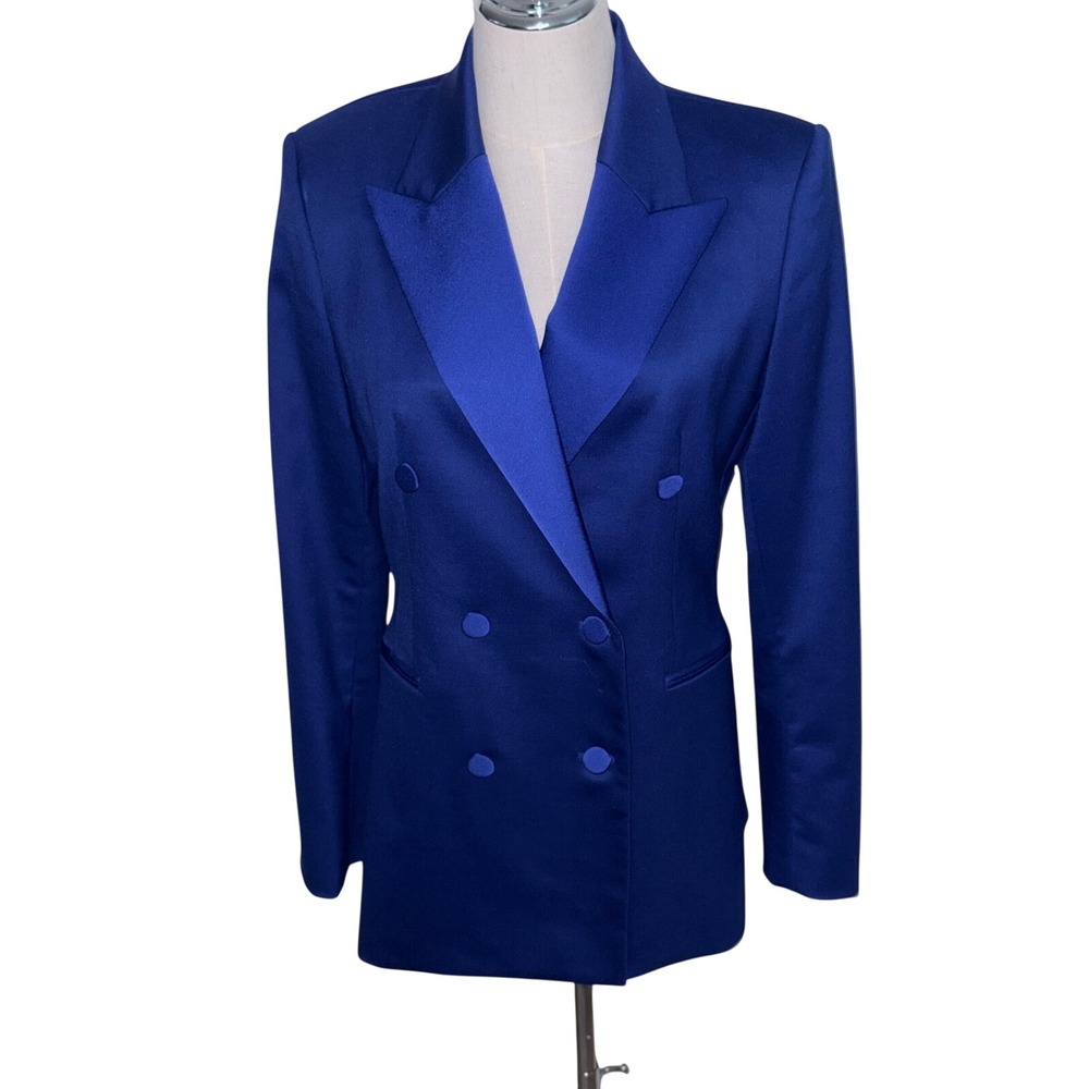 Theory Royal Blue Peak Lapels Double Breasted Tuxedo Blazer Jacket Size 6